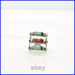 Ring Vintage Native American Silver Turquoise Onyx Inlay Sterling Size 7 3/4