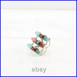 Ring Vintage Native American Silver Turquoise Onyx Inlay Sterling Size 7 3/4