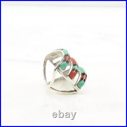 Ring Vintage Native American Silver Turquoise Onyx Inlay Sterling Size 7 3/4