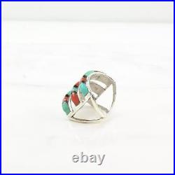 Ring Vintage Native American Silver Turquoise Onyx Inlay Sterling Size 7 3/4