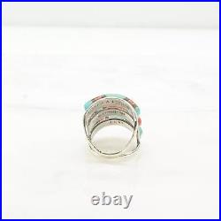 Ring Vintage Native American Silver Turquoise Onyx Inlay Sterling Size 7 3/4