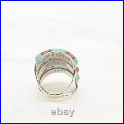 Ring Vintage Native American Silver Turquoise Onyx Inlay Sterling Size 7 3/4