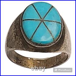 SENSATIONAL VINTAGE NATIVE AMERICAN Joe Tom TURQUOISE STERLING SILVER RINGsz10