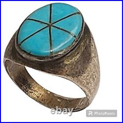 SENSATIONAL VINTAGE NATIVE AMERICAN Joe Tom TURQUOISE STERLING SILVER RINGsz10