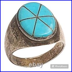 SENSATIONAL VINTAGE NATIVE AMERICAN Joe Tom TURQUOISE STERLING SILVER RINGsz10