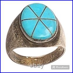 SENSATIONAL VINTAGE NATIVE AMERICAN Joe Tom TURQUOISE STERLING SILVER RINGsz10