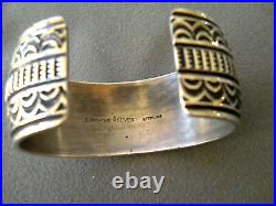 SUNSHINE REEVES Native American Sterling Silver Rug Pattern Stamped Bracelet