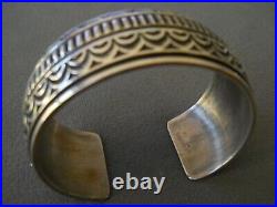 SUNSHINE REEVES Native American Sterling Silver Rug Pattern Stamped Bracelet