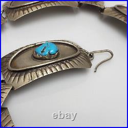 Signed SS Old Pawn Native American Sterling Silver Turquoise Coral Concho Belt