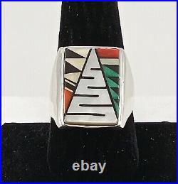 Signed Size 11 Sterling Silver Multicolor Inlay Zuni Native American Indian Ring