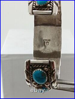 Signed Sterling Silver 13 Turquoise Stones Native American Indian Bracelet Cuff