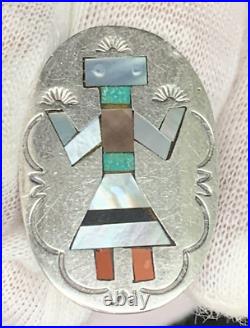 Signed Sterling Silver Native American Women's Kokopelli Inlay Ring Jewelry