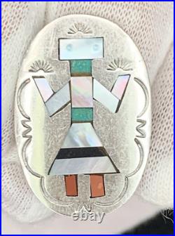 Signed Sterling Silver Native American Women's Kokopelli Inlay Ring Jewelry