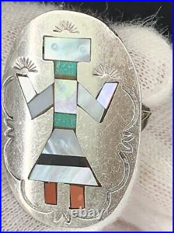 Signed Sterling Silver Native American Women's Kokopelli Inlay Ring Jewelry