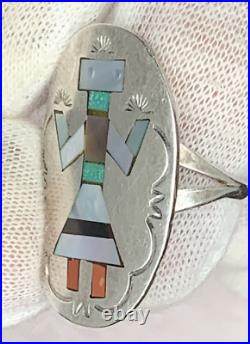 Signed Sterling Silver Native American Women's Kokopelli Inlay Ring Jewelry