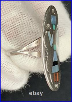 Signed Sterling Silver Native American Women's Kokopelli Inlay Ring Jewelry