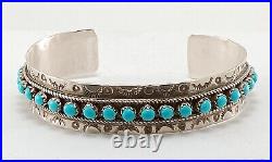 Signed Sterling Silver Petitpoint Turquoise Native American Indian Bracelet Cuff