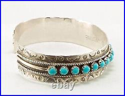 Signed Sterling Silver Petitpoint Turquoise Native American Indian Bracelet Cuff