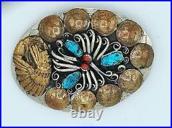 Silver belt buckle American Indian Head Decorative Art Turquoise Coral Native