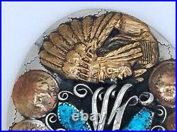 Silver belt buckle American Indian Head Decorative Art Turquoise Coral Native