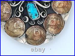 Silver belt buckle American Indian Head Decorative Art Turquoise Coral Native