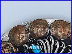 Silver belt buckle American Indian Head Decorative Art Turquoise Coral Native