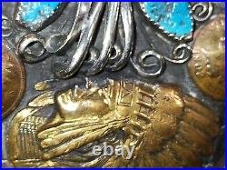 Silver belt buckle American Indian Head Decorative Art Turquoise Coral Native