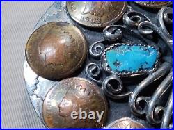 Silver belt buckle American Indian Head Decorative Art Turquoise Coral Native