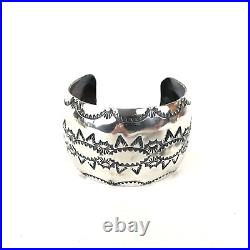 Simon Garcia Santa Fe Native American Tooled Sterling Silver 925 Cuff Bracelet