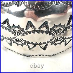 Simon Garcia Santa Fe Native American Tooled Sterling Silver 925 Cuff Bracelet