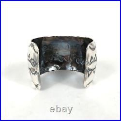 Simon Garcia Santa Fe Native American Tooled Sterling Silver 925 Cuff Bracelet