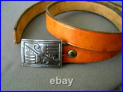 Small Native American Navajo Sterling Silver Belt Buckle Yazzie/ Tan Belt