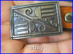 Small Native American Navajo Sterling Silver Belt Buckle Yazzie/ Tan Belt