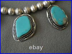 Southwestern Native American 5-Stone Turquoise Sterling Silver Bead Necklace