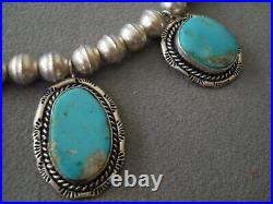 Southwestern Native American 5-Stone Turquoise Sterling Silver Bead Necklace