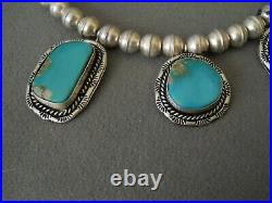 Southwestern Native American 5-Stone Turquoise Sterling Silver Bead Necklace