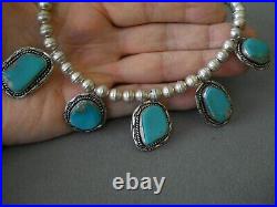 Southwestern Native American 5-Stone Turquoise Sterling Silver Bead Necklace