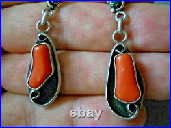 Southwestern Native American Navajo Coral Turquoise Sterling Silver Earrings 2