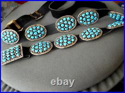 Southwestern Native American Turquoise Cluster Sterling Silver Concho Belt FC