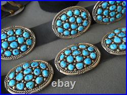 Southwestern Native American Turquoise Cluster Sterling Silver Concho Belt FC