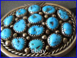 Southwestern Native American Turquoise Cluster Sterling Silver Concho Belt FC