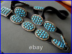 Southwestern Native American Turquoise Cluster Sterling Silver Concho Belt FC