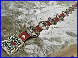 Southwestern Native American Turquoise Sterling Silver Cut Out Concho Belt 773g