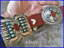 Southwestern Native American Turquoise Sterling Silver Cut Out Concho Belt 773g