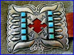 Southwestern Native American Turquoise Sterling Silver Cut Out Concho Belt 773g