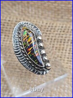 Sterling Silver Black Opal Statement Ring Size 8.5 Native American