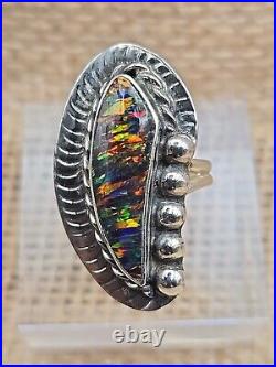 Sterling Silver Black Opal Statement Ring Size 8.5 Native American