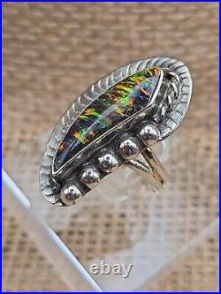 Sterling Silver Black Opal Statement Ring Size 8.5 Native American