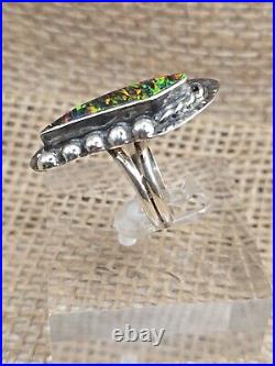 Sterling Silver Black Opal Statement Ring Size 8.5 Native American