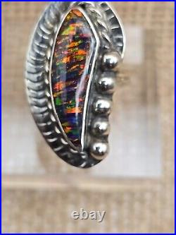 Sterling Silver Black Opal Statement Ring Size 8.5 Native American